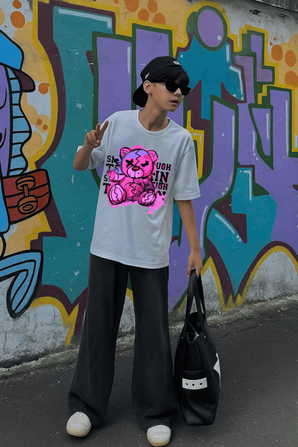 Unisex Local Brand Boxy Fit T-Shirt Printed with Sad But Strong Bear - Image 2