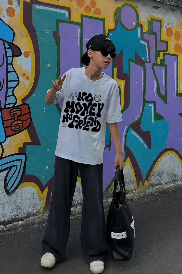 Unisex Local Brand Boxy Fit T-Shirt Printed with NO MONEY NO FRIEND - Image 3
