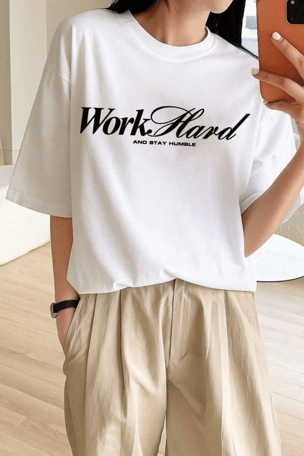 Unisex Local Brand Boxy Fit T-Shirt Printed with Work Hard