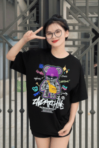 Streetwear styling with the Unisex Local Brand Boxy Fit T-Shirt Graffiti Bear ZARCHIVE