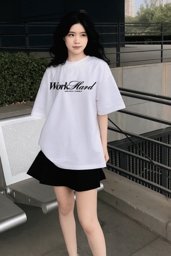 Unisex Local Brand Boxy Fit T-Shirt Printed with Work Hard - Image 5