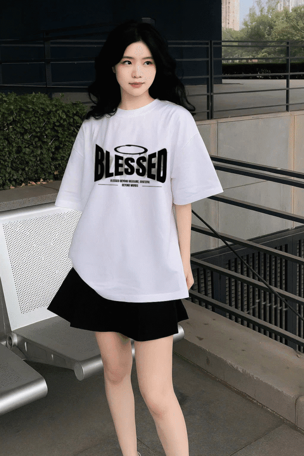 Unisex Local Brand Boxy Fit T-Shirt Printed with Blessed - Image 3