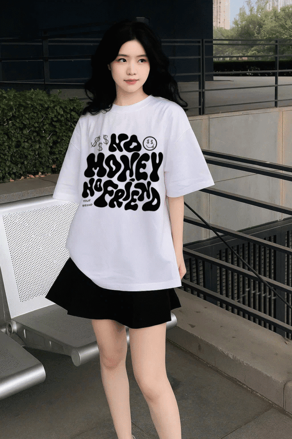 Unisex Local Brand Boxy Fit T-Shirt Printed with NO MONEY NO FRIEND - Image 2