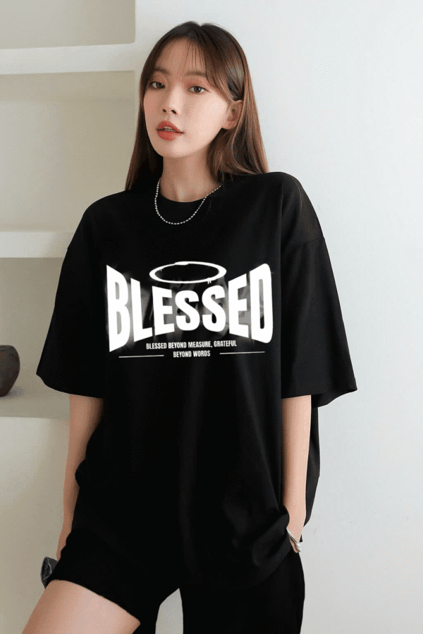 Unisex Local Brand Boxy Fit T-Shirt Printed with Blessed - Image 5