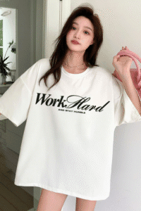 Local Brand T-Shirt D&P Apparel 35 Boxy Fit T-Shirt Printed with Work Hard Front