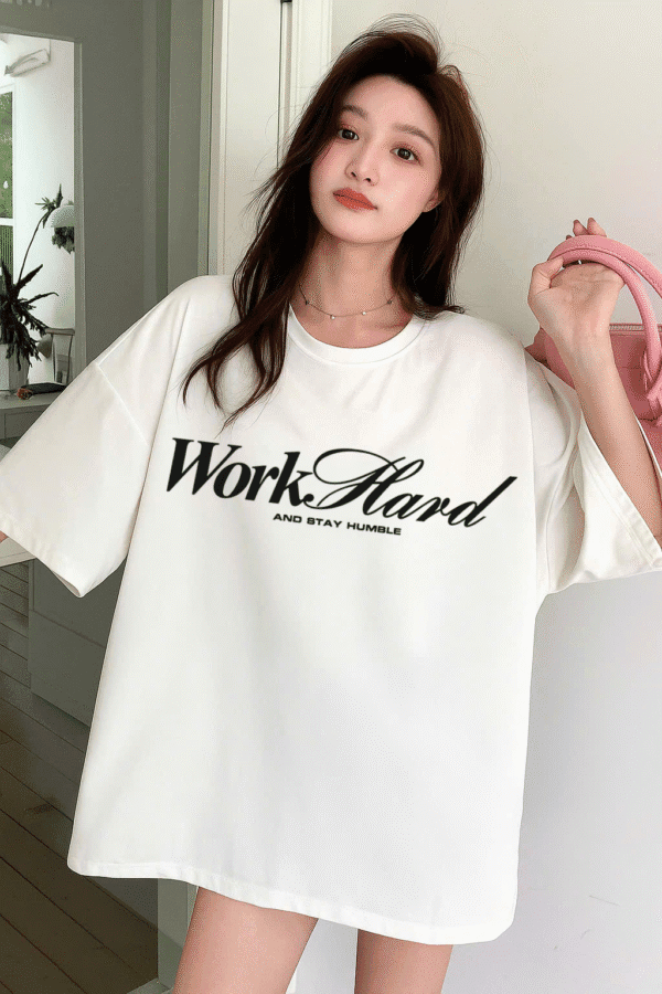 Unisex Local Brand Boxy Fit T-Shirt Printed with Work Hard - Image 2